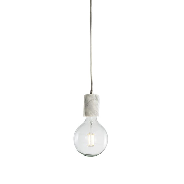 1-Light White Natural Marble Pendant Socket And Canopy With LED 7W G40 Filament Light Bulb